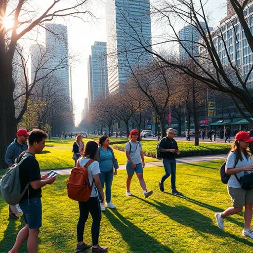 Players playing Pokemon Go in a city park